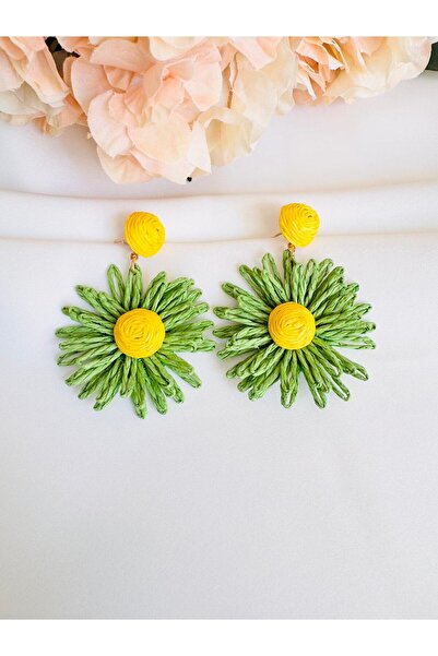 DEVİ fashion Daisy Straw Flower Earrings 6 cm