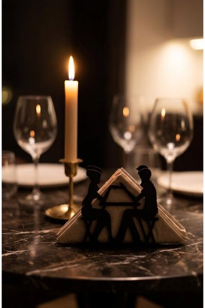 Işıl Concept Modern Metal Napkin Holder, Napkin Holder with Lover Figure, Napkin Holder, Table Napkin Holder, Table Presentation Napkin Holder