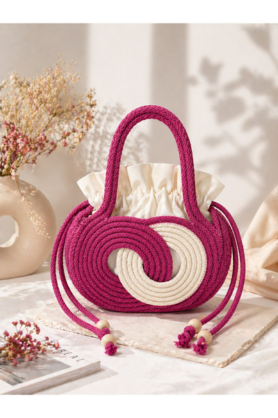 Famels Φούξια Πλεκτή στο χέρι τσάντα από σχοινί Infinity, Τσάντα χειρός για β...