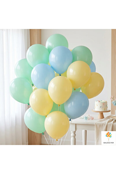 baloss fer Macaron Balon Seti 20 Parça Yeşil Mavi Sarı Doğum Günü Parti Dekor...