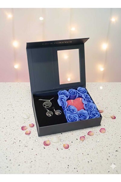 OEM Set cadou Love Forever, lumanare inima parfumata, bijuterii lant si cercei Copacul Vietii, cutie premium