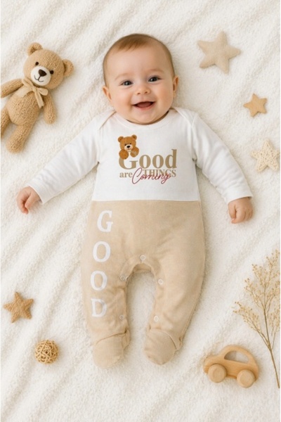 Superbaby Βρεφικό ολόσωμο φορμάκι με μποτάκια, Αρκουδάκι