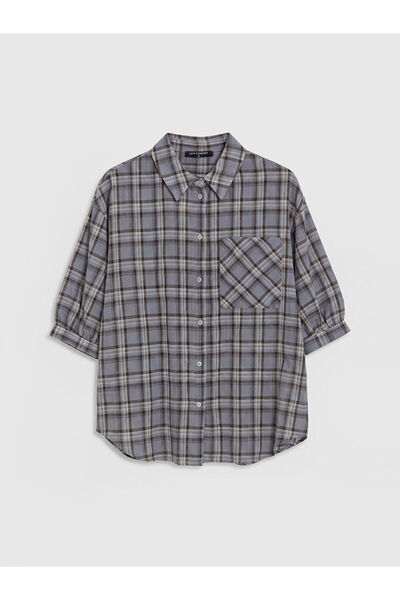 LC Waikiki Rmz Gi̇yi̇m Farki̇yla Women's Checkered Embroidered Pocket Shirt