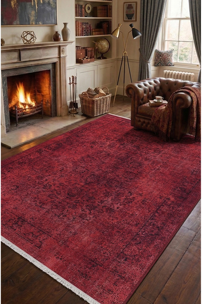 CarpetKA Home Kırmızı Etnik Desenli Yıkanabilir Halı