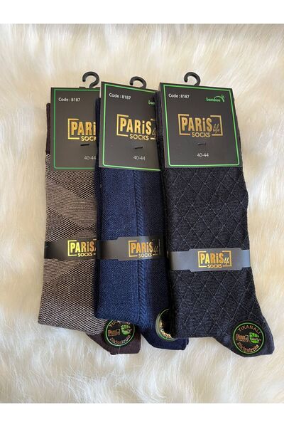 Paris Life Bambu Dikişsiz Erkek Uzun Çorap 3'lü Set | Desenli | 40-44