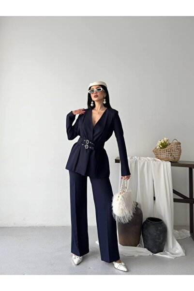 Bella Breeze Γυναικείο Παντελόνι με Λεπτομέρεια Πιέτες και Διπλή Ζώνη, Σετ Μπ...