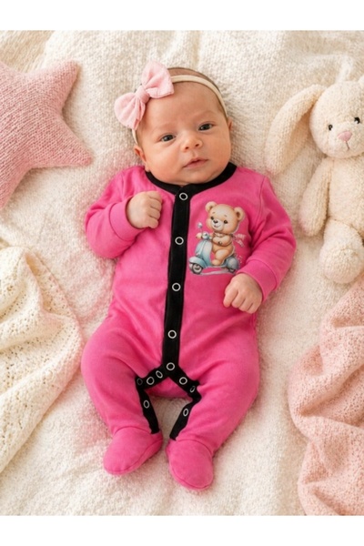 Superbaby Βρεφικό βαμβακερό ολόσωμο φορμάκι με μποτάκια, Ροζ