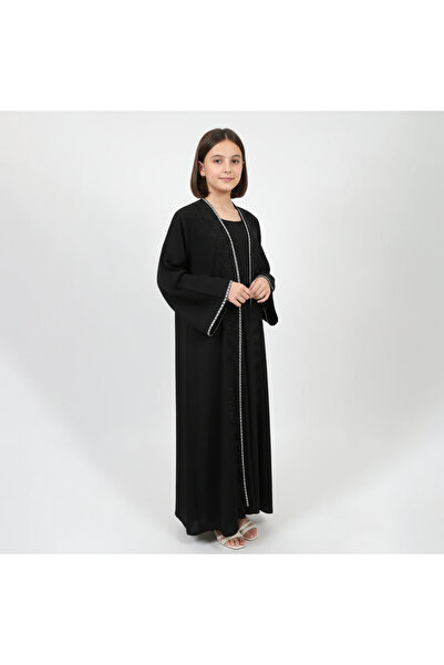 HAWRAA ABAYA Black Comfortable Girls Abaya with White Colour Embroidery