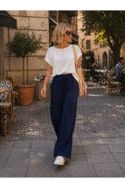 ibeeka Παντελόνι Ipeksi Dokunuş Soft Touch Navy Blue με φαρδιά γραμμή
