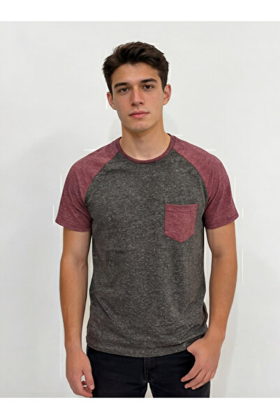 QualiTee Erkek Kırçıllı T-Shirt Cep Detaylı Raglan Kol