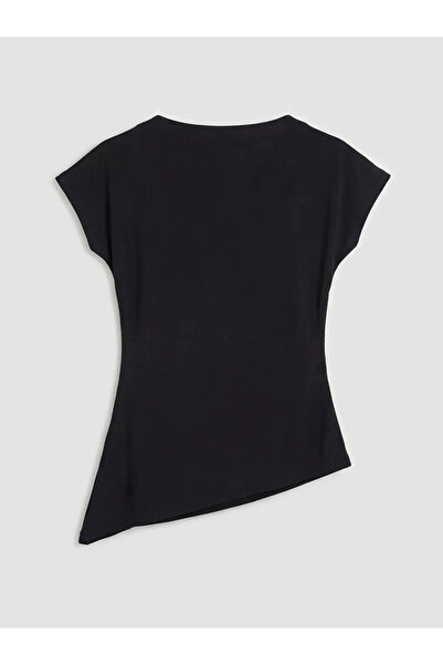 LC Waikiki Μαύρη μπλούζα με λαιμόκοψη και κορδόνι