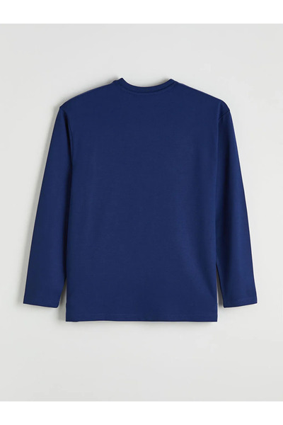 LC Waikiki Navy Blue Crew Neck Printed Men's Sweatshirt