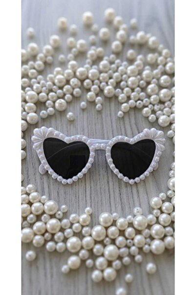 hobidaşım Νυφικά Γυαλιά Ηλίου με Μαργαριταρένια Καρδιά - Vintage Νυφικά Γυαλιά