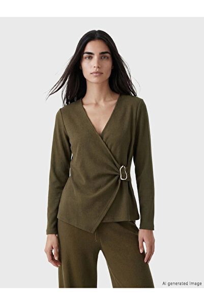 LC Waikiki Χακί μπλούζα με διπλό γιακά και κορδόνια