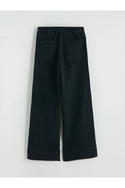 LC Waikiki Μαύρο γυναικείο τζιν παντελόνι με ελαστική μέση και φαρδύ πόδι