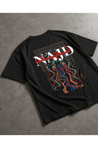 YOLO STREET Oversize Black T-Shirt with Patience Written and Carpet Pattern Back Print Unisex Cotton Streetwear