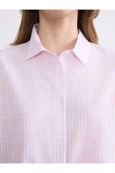 LC Waikiki Ροζ ριγέ γυναικείο πουκάμισο oversize