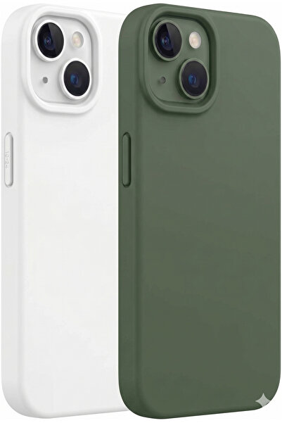 UNIQUE ME iPhone 13/14/15 Uyumlu Silikon Kılıf Seti Beyaz-Asker Yeşili