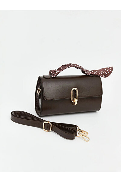 LC Waikiki Γυναικεία τσάντα ώμου με καφέ δερμάτινη όψη και φουλάρι