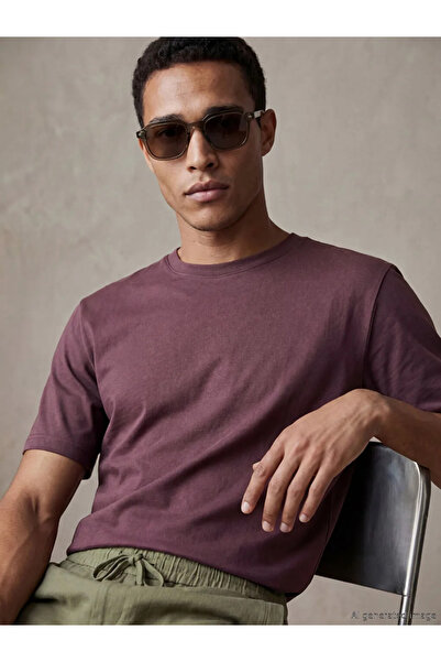 LC Waikiki Mürdüm %100 Pamuk Regular Fit Basic Tişört