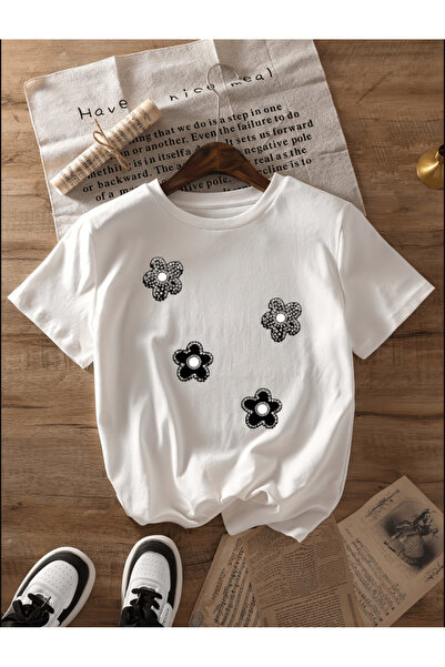 one button Μπλουζάκι Mini Glitter 4 τεμαχίων με λουλουδάτο σχέδιο Premium Ove...