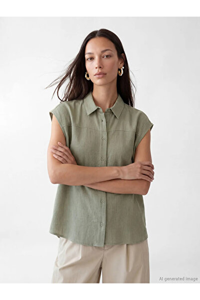 LC Waikiki Πράσινο γυναικείο πουκάμισο μουσελίνας κανονικής εφαρμογής