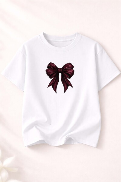 herkesemoda Γυναικείο βαμβακερό μπλουζάκι με στάμπα κορδέλας και λαιμόκοψη πο...