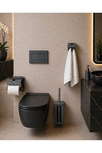 mee wall art Bathroom Set 3-Piece Toilet Paper Holder + Towel Holder + Brush ...