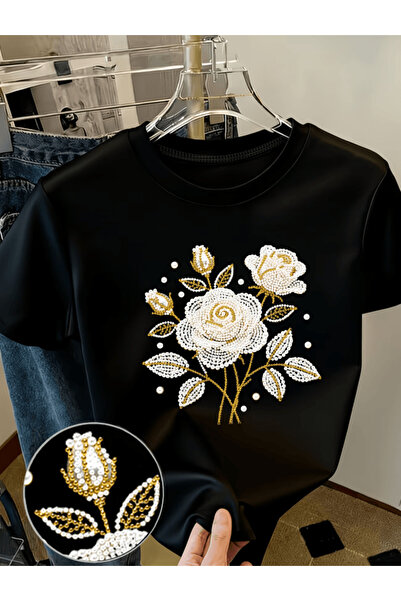 one button Κίτρινο Χρώμα με Λεπτομέρεια από Πέρλες και Τύπωμα Τριαντάφυλλων, ...