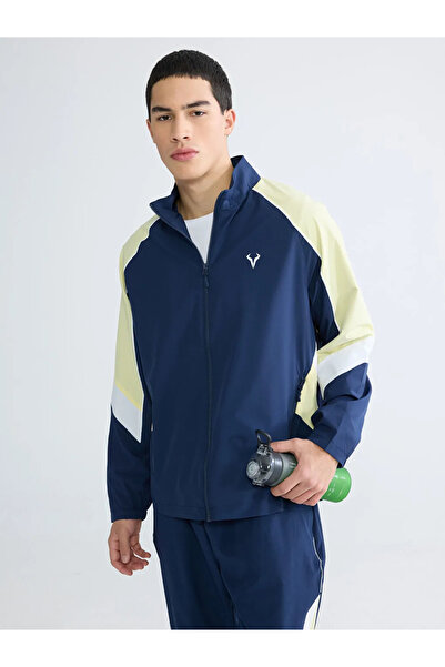 LC Waikiki Navy Blue Stand Collar Color Blocked Men's Zippered Sweatshirt
