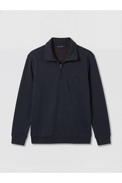 LC Waikiki Anthracite Zippered Stand Collar Embroidered Men's Sweatshirt