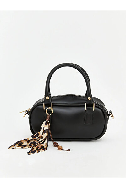 LC Waikiki Black Leather Look Women's Shoulder Bag with Scarf