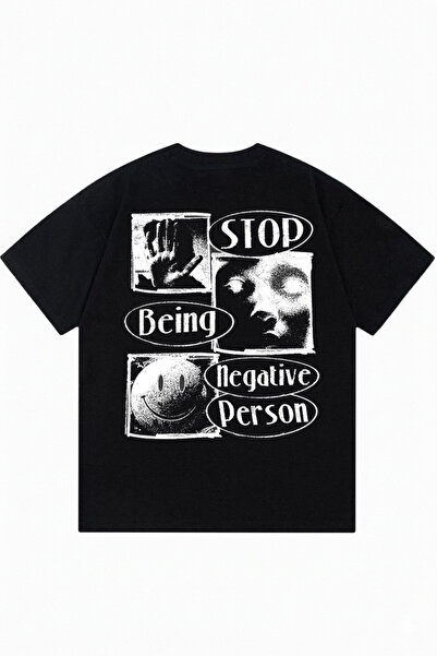 DASH WEAR Negative Person Printed Black Oversize Crew Neck T-Shirt