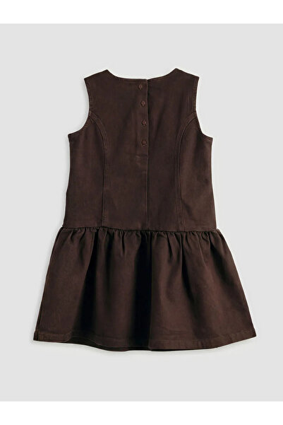 LC Waikiki Καφέ φόρεμα τζιν για κορίτσια με λαιμόκοψη ποδηλάτου και στρας