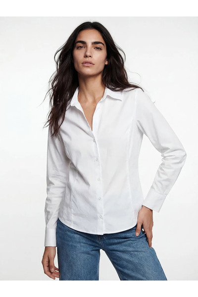 LC Waikiki Λευκό γυναικείο πουκάμισο σε στενή γραμμή