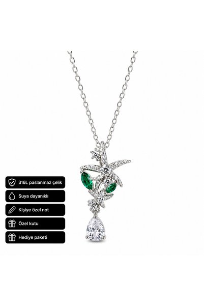 HER ŞEY NOTA www.herseynota.com Green Stone Butterfly Pendant 316L Stainless ...