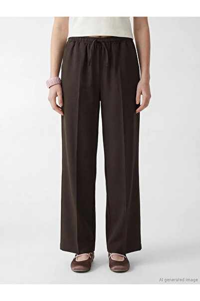 LC Waikiki Καφέ Γυναικείο Παντελόνι από Μείγμα Λινών με Ελαστική Μέση