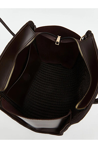 LC Waikiki Καφέ ψάθινη γυναικεία τσάντα με λουράκι ώμου