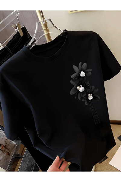 one button Μπλουζάκι με φλοράλ σχέδια για καθημερινή χρήση, με στάμπα, Premiu...