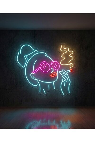 SignYourNeon Neon Led Duvar Tabelası - Gözlüklü ve Sigara İçen Kadın Figürlü ...