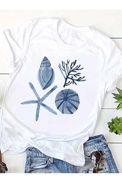 one button Μπλουζάκι Premium Oversize με στάμπα με σχέδιο κοχυλιών