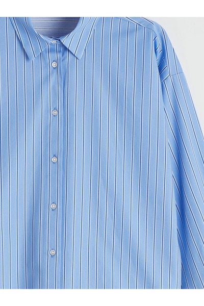 LC Waikiki Γυναικείο πουκάμισο μπλε ριγέ Oversize Poplin