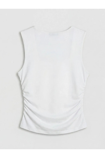 LC Waikiki Λευκή μπλούζα με τετράγωνο γιακά και κορδόνι