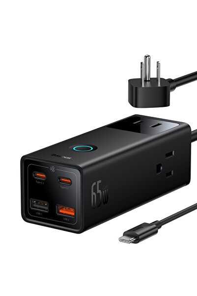 Baseus Încărcător 3x AC, 2x USB, 2x Type-C, 65W, Cablu 100W, Baseus, Negru