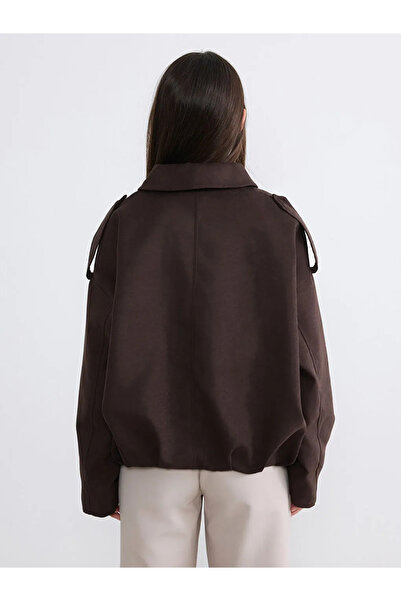 LC Waikiki Καφέ Γυναικείο Μπουφάν με Γιακά Πουκαμίσου, Εμφάνιση Σουέτ