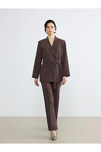 LC Waikiki Καφέ Γυναικείο Μπλέιζερ Μπουφάν με Διπλό Γιακά