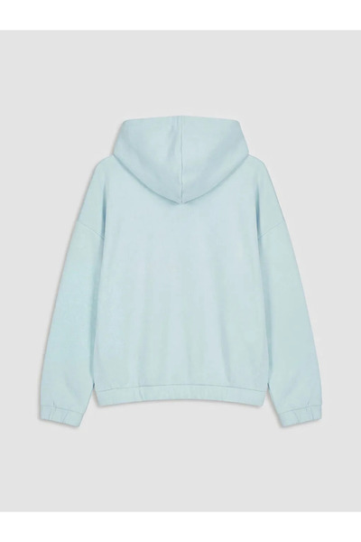 LC Waikiki Blue Hooded Oversize Women's Zippered Sweatshirt