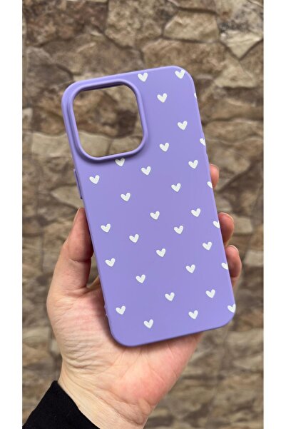 Vip Case iPhone 15 Pro Max Uyumlu Beyaz Kalp Desenli Silikon Darbe Emici Klas...