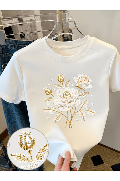 one button Κίτρινο Χρώμα με Λεπτομέρεια από Πέρλες και Τύπωμα Τριαντάφυλλων, ...