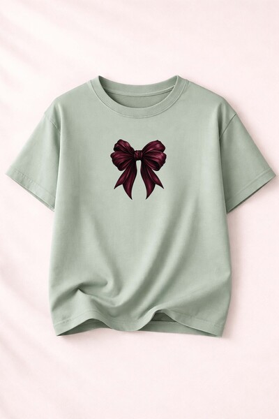 herkesemoda Tricou din bumbac cu imprimeu panglică pentru femei